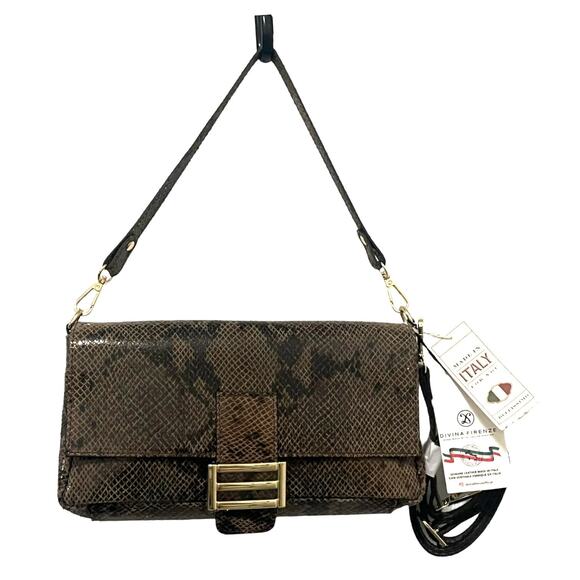 NEW Divina Firenze LEATHER HANDBAG Snakeskin Print Abbi Crossbody Convertible! - Picture 1 of 14